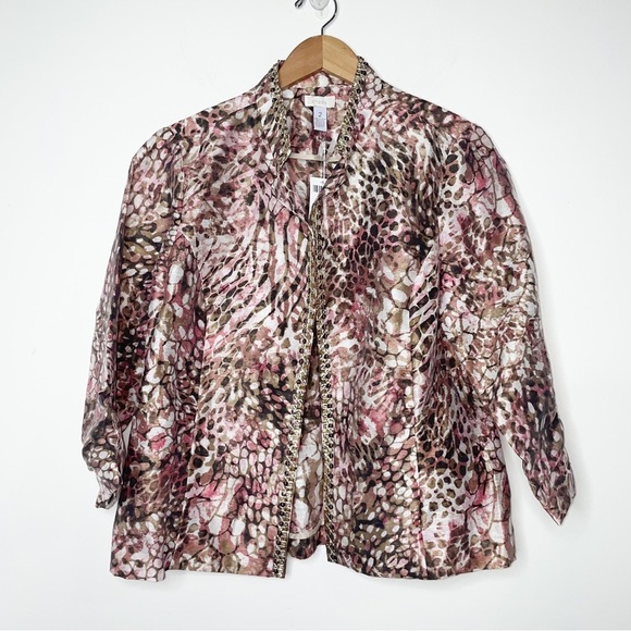 NWT CHICO'S Bernita Animal Pattern Caliente Coral Open Jacket - Picture 11 of 13